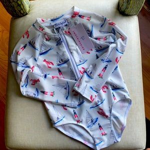 One piece zip up 4t new with tag smocking bird girls swim suit